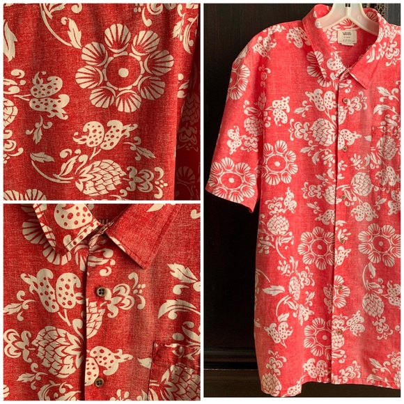 🌴 Vans Red & White Hawaiian Print Men’s Shirt 🌴 - Picture 3 of 8
